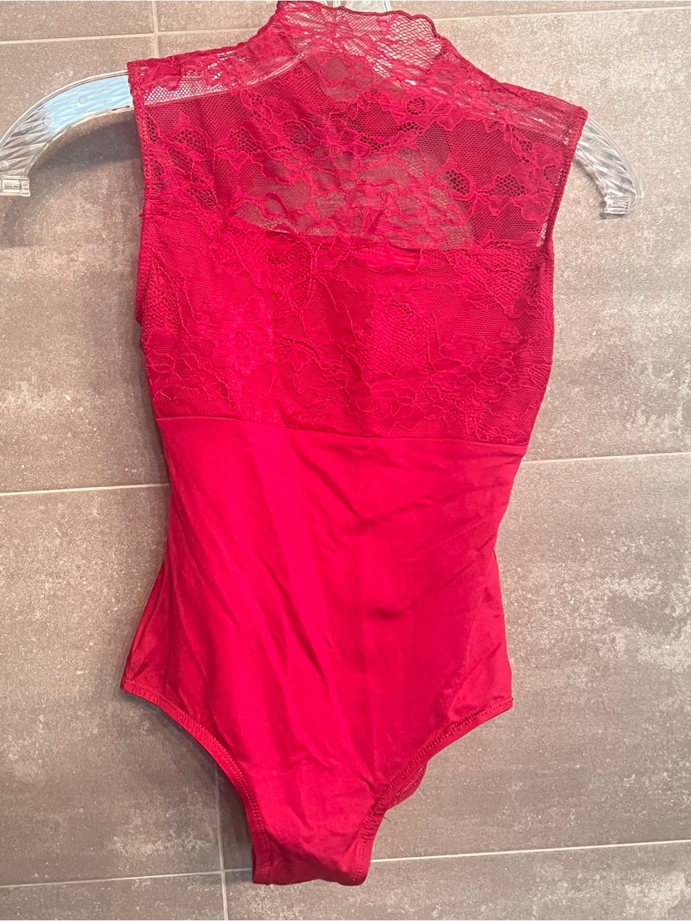 Kids Red Lace High-Neck Dance Leotard